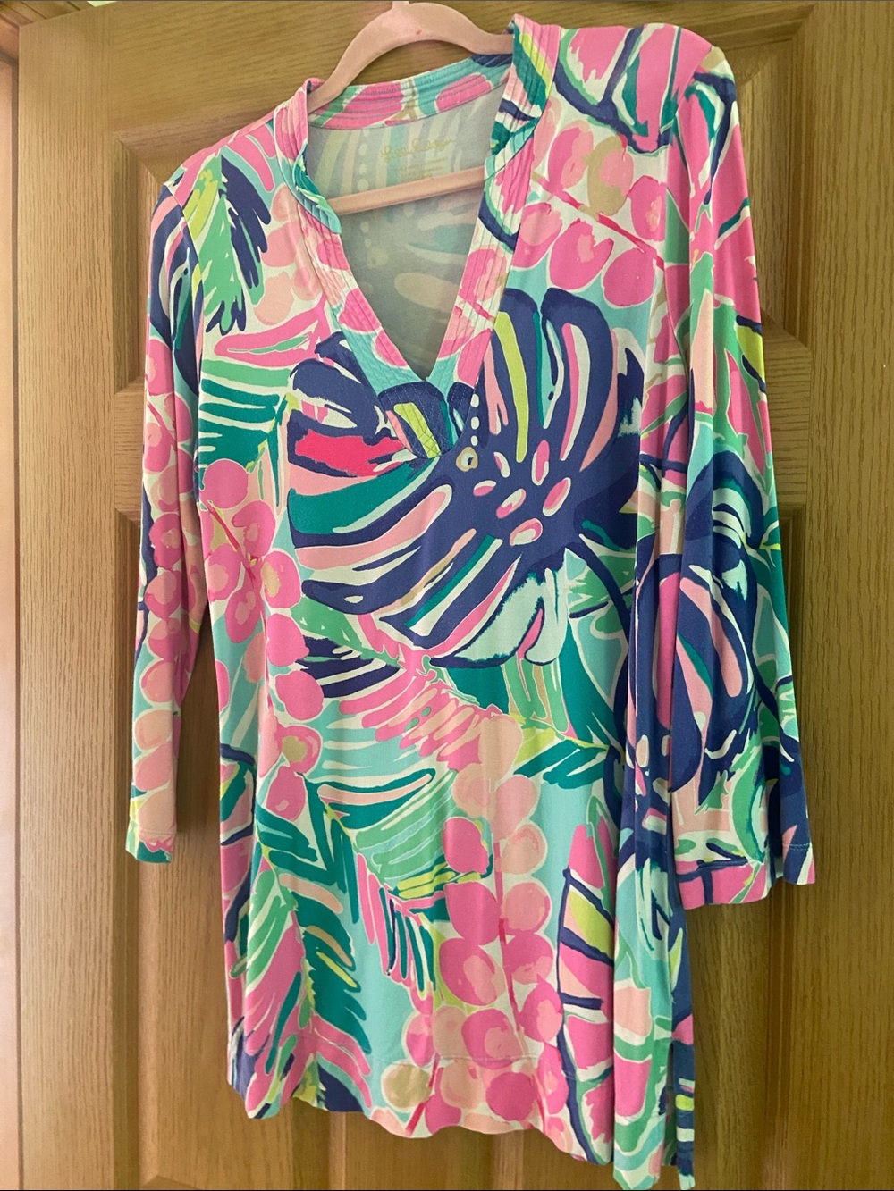 Lilly Pulitzer Pink, Aqua & Navy Floral V-Neck Top